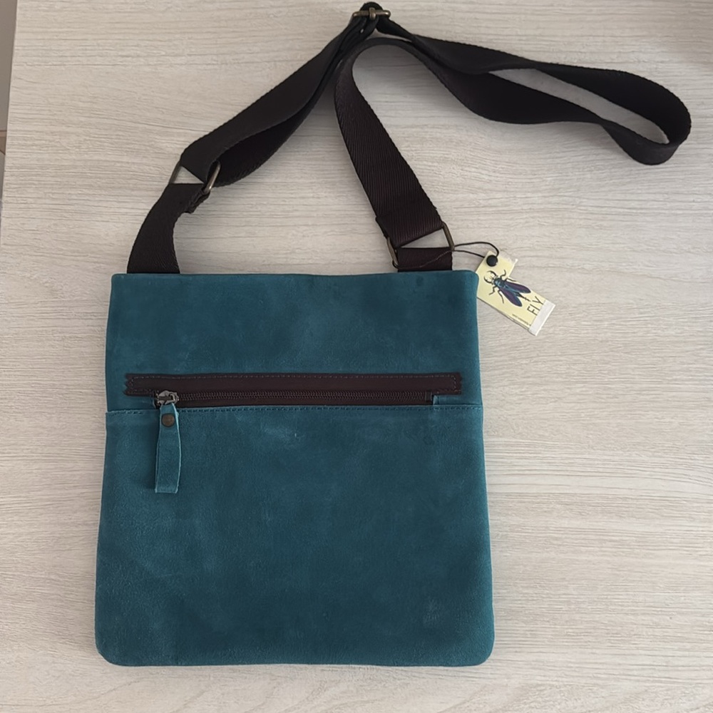 Fly London Teal (Petrol) Suede Crossbody Bag NWT
